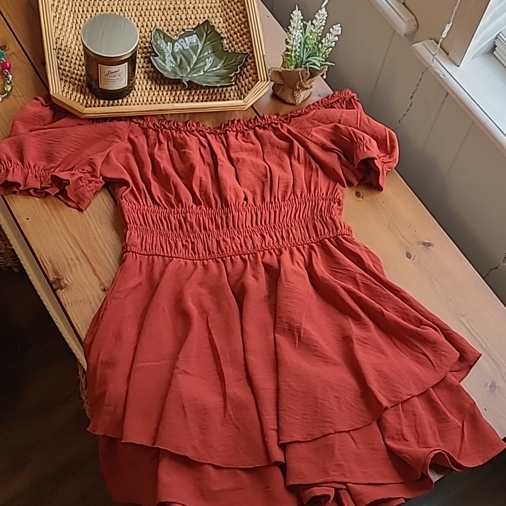 Rust Terracotta Skort Romper